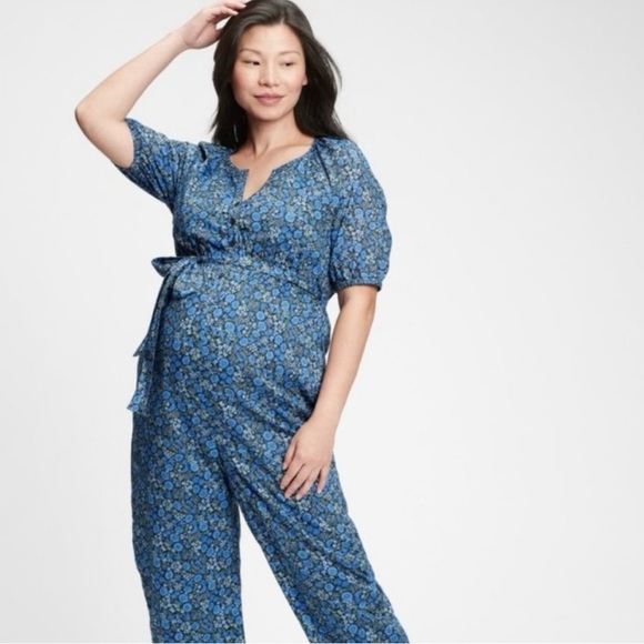 Gap Navy Blue Floral Maternity Jumpsuit - Picture 1 of 10